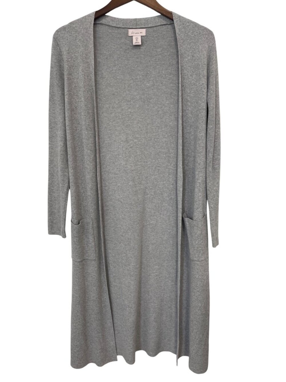 If It Were Me Cardigan Duster Small Open Front Long Sleeve Side Slits Gray Knit